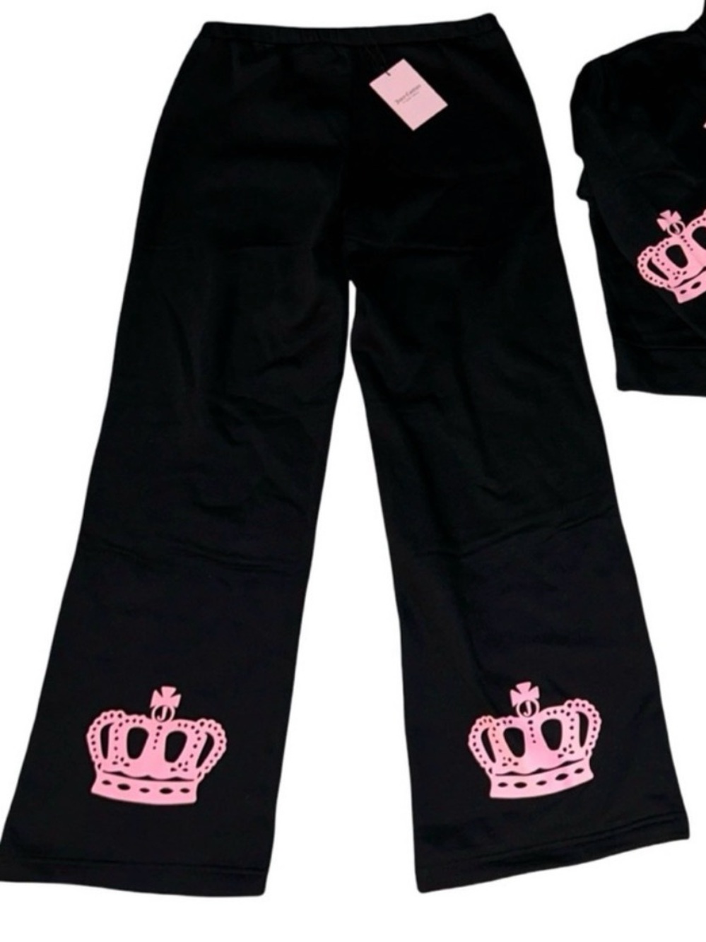 JUICY COUTURE BLACK & PINK CROWN FLEECE BLING RHINESTONE SWEATSUIT PANTS NWT